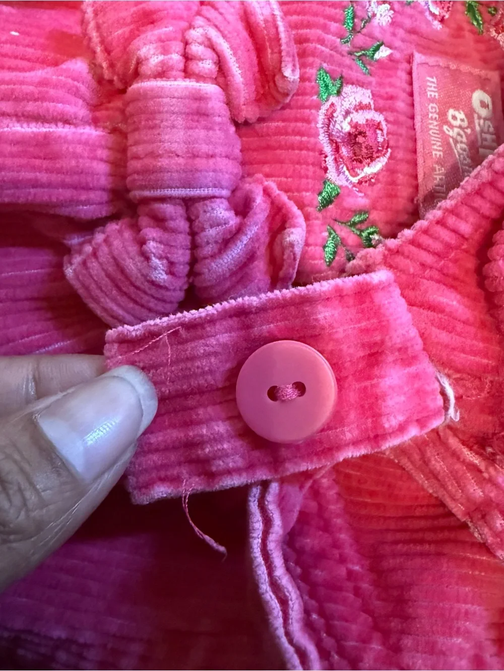 OshKosh B’gosh Vintage Hot Pink Corduroy Rose Embroidered Overalls